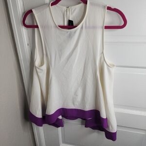 Akira Chicago Black Label White Cream Purple Asymmetrical Tank Large